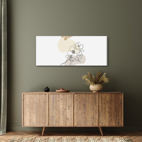 Kép - Bézs virágok pillangóval N⁰3 (120x50 cm)