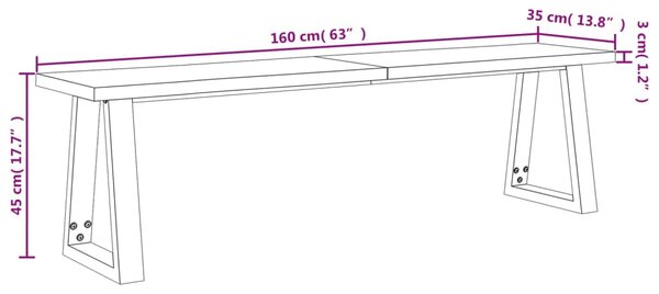 Tömör akácfa pad természetes éllel 160 cm