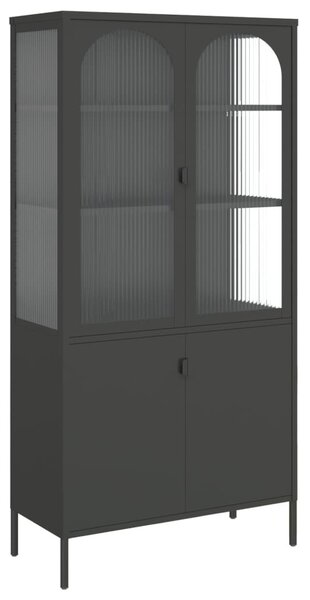 Fekete üveg és acél magasszekrény 90 x 40 x 180 cm