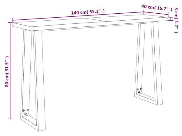 Tömör akácfa konzolasztal természetes éllel 140 x 40 x 80 cm