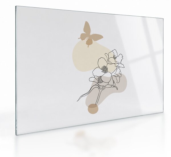 Üveg kép - Bézs virágok pillangóval N⁰3 (70x50 cm)