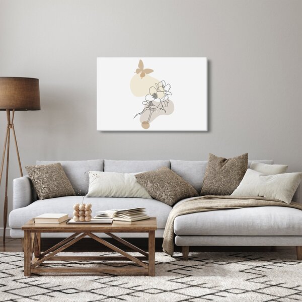Kép - Bézs virágok pillangóval N⁰3 (90x60 cm)