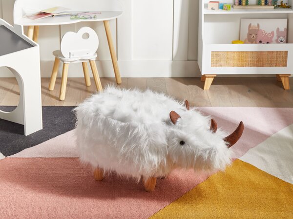 Állatos puff WOOLLY Orrszarvú Műszőrme Fehér