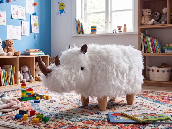Állatos puff WOOLLY Orrszarvú Műszőrme Fehér