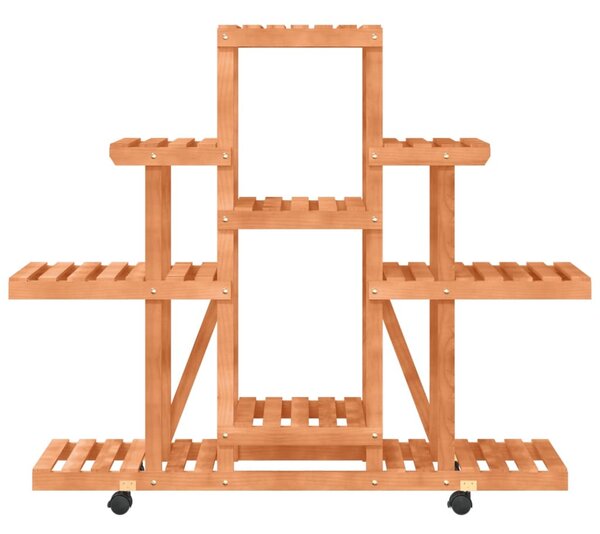 Tömör fenyőfa virágtartó állvány kerekekkel 110 x 25 x 101 cm