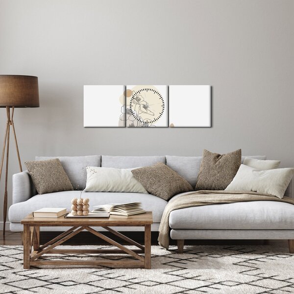 Kép - Bézs virágok pillangóval N⁰4 (órával) (90x30 cm)