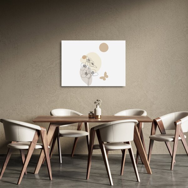 Üveg kép - Bézs virágok pillangóval N⁰4 (70x50 cm)