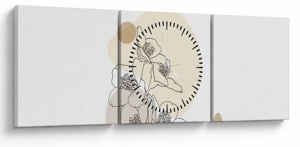 Kép - Bézs virágok pillangóval N⁰4 (órával) (90x30 cm)
