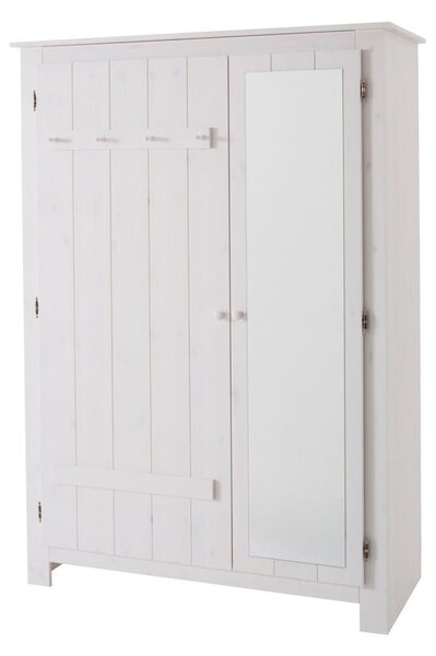 Fehér borovi fenyő ruhásszekrény tükörrel 120x170 cm Bertram – Støraa