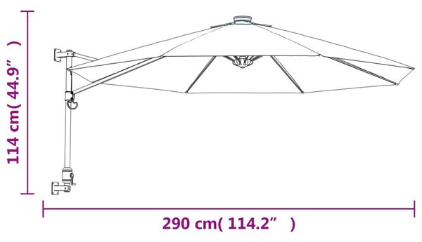 Sárga LED-es falra szerelhető napernyő 290 cm