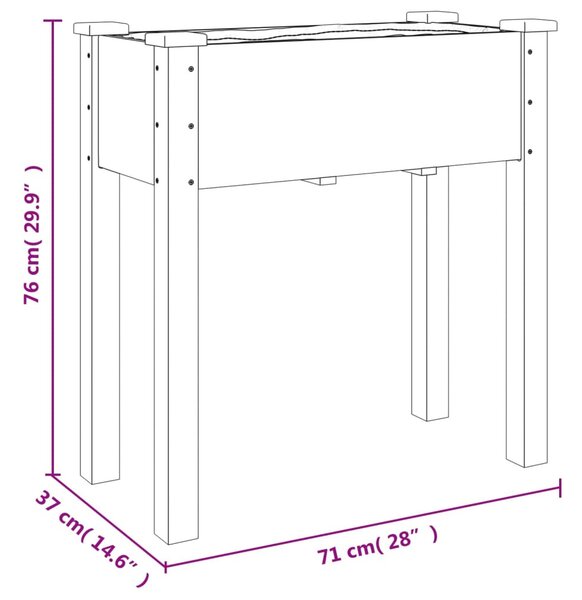 Barna tömör fenyőfa kerti ültetőláda béléssel 71 x 37 x 76 cm