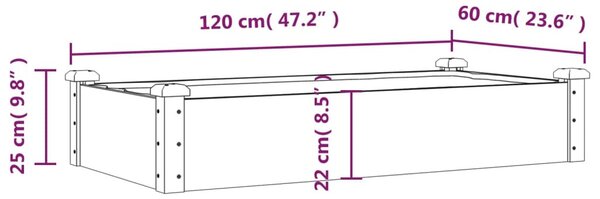 Barna tömör fenyőfa kerti magaságyás béléssel 120x60x25 cm