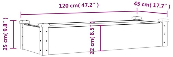 Barna tömör fenyőfa kerti magaságyás béléssel 120x45x25 cm