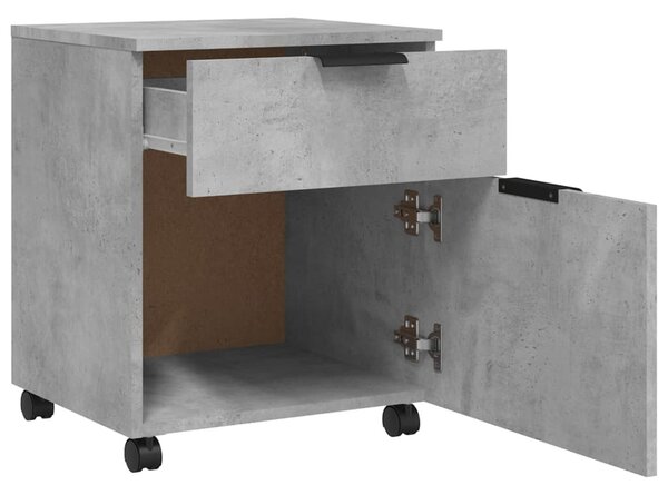 Betonszürke szerelt fa mobil iratszekrény kerekekkel 45x38x45cm