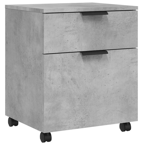Betonszürke szerelt fa mobil iratszekrény kerekekkel 45x38x45cm