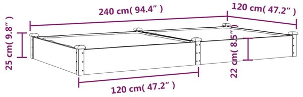 Tömör fenyőfa kerti magaságyás béléssel 240x120x25 cm