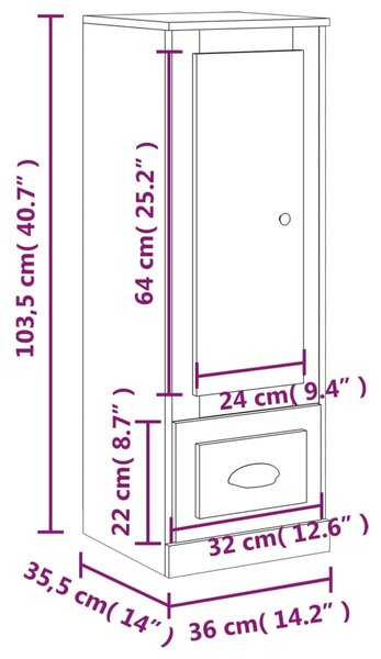 Betonszürke szerelt fa magasszekrény 36x35,5x103,5 cm