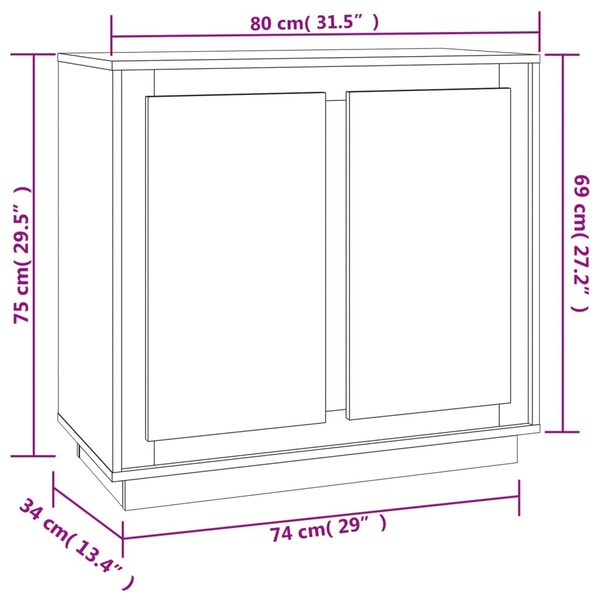 Betonszürke szerelt fa tálalószekrény 80 x 34 x 75 cm