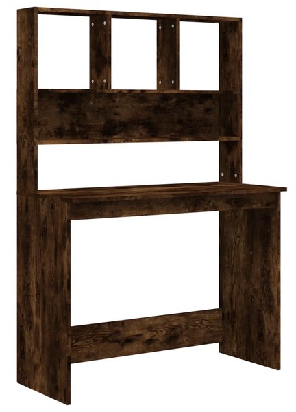 Füstös tölgy szerelt fa íróasztal polcokkal 102 x 45 x 148 cm