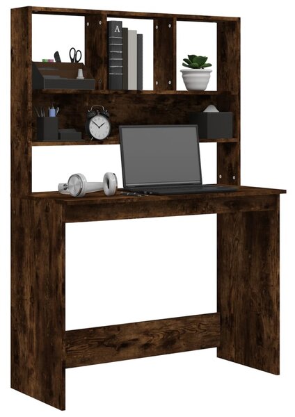 Füstös tölgy szerelt fa íróasztal polcokkal 102 x 45 x 148 cm