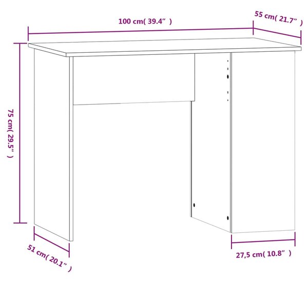 Betonszürke szerelt fa íróasztal 100 x 55 x 75 cm