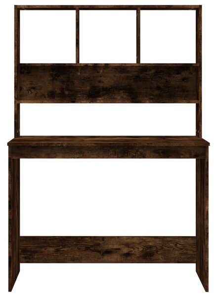 Füstös tölgy szerelt fa íróasztal polcokkal 102 x 45 x 148 cm