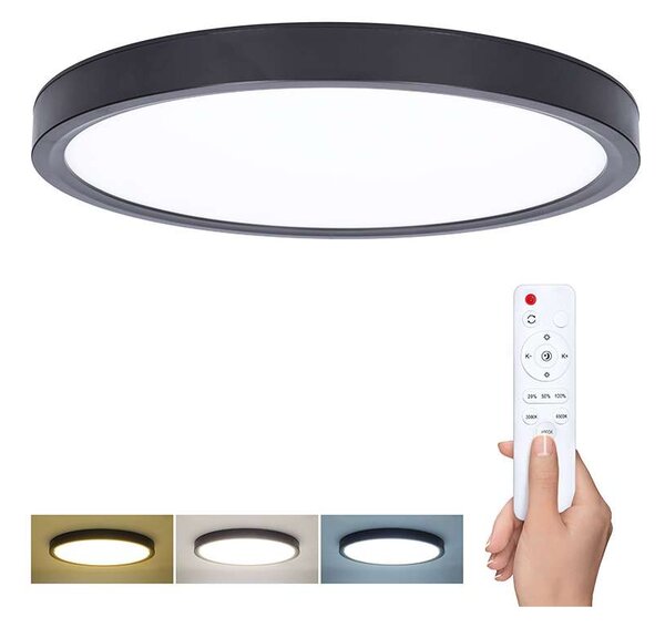 Estela LED mennyezeti lámpa távirányítóval állítható - 30 cm átmérő, fekete