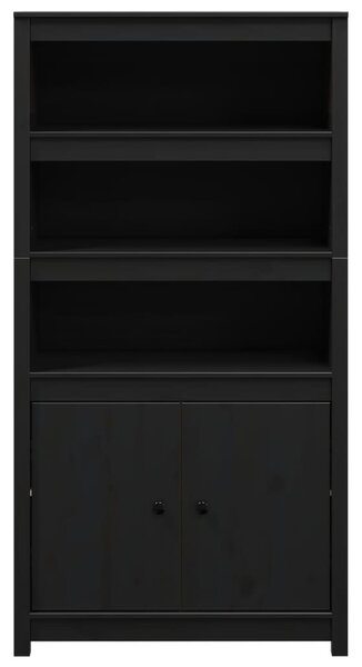 Fekete tömör fenyőfa magasszekrény 80 x 35 x 154 cm