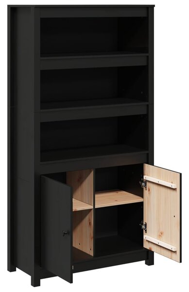Fekete tömör fenyőfa magasszekrény 80 x 35 x 154 cm