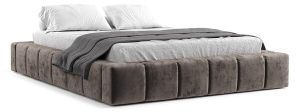 Barna kárpitozott ágyneműtartós franciaágy ágyráccsal 160x200 cm Aruba L – Maison de Rêve