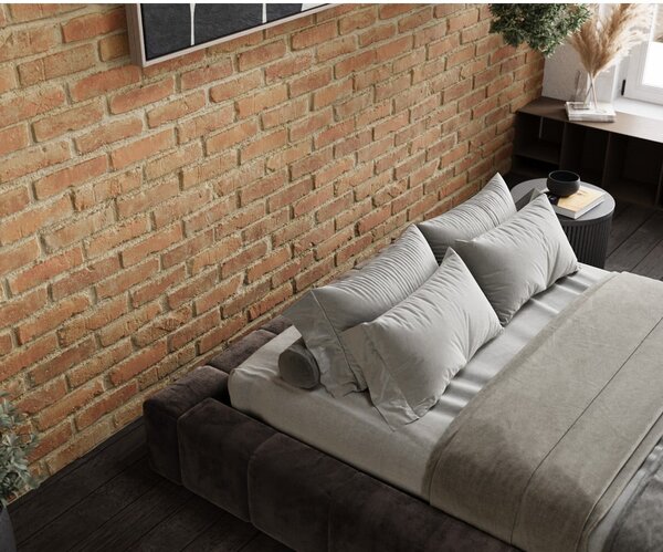 Barna kárpitozott ágyneműtartós franciaágy ágyráccsal 160x200 cm Aruba L – Maison de Rêve