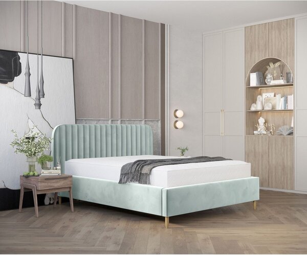 Mentazöld kárpitozott ágyneműtartós egyszemélyes ágy ágyráccsal 120x200 cm Noto – Maison de Rêve