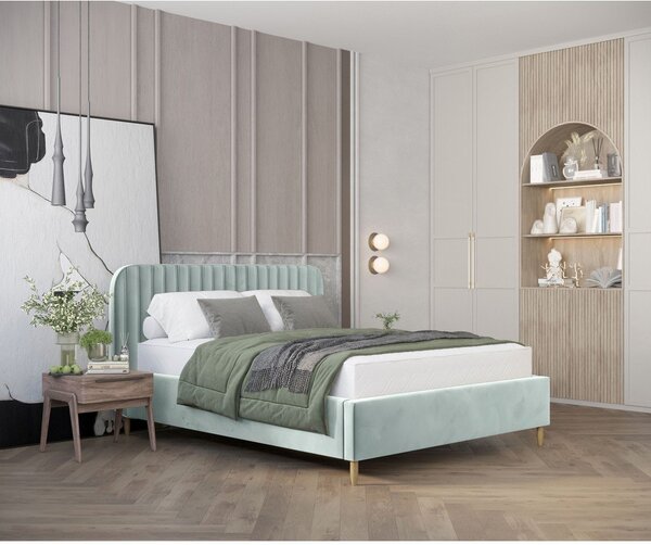 Mentazöld kárpitozott ágyneműtartós egyszemélyes ágy ágyráccsal 120x200 cm Noto – Maison de Rêve