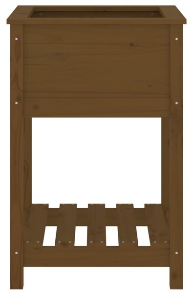 Mézbarna tömör fenyőfa növénytartó polccal 54x54x81 cm