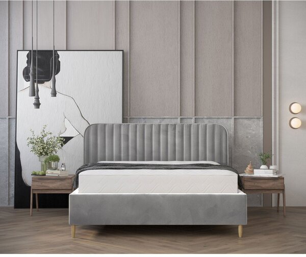 Szürke kárpitozott ágyneműtartós franciaágy ágyráccsal 180x200 cm Noto – Maison de Rêve
