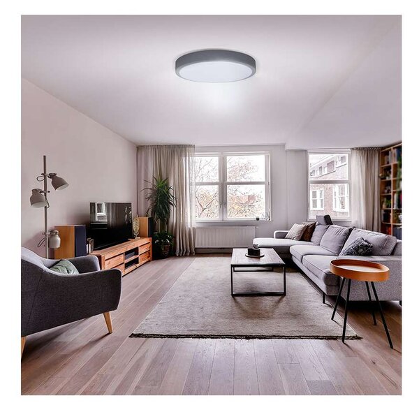 Grey LED mennyezeti lámpa távirányítóval állítható - 49 cm átmérő, szürke