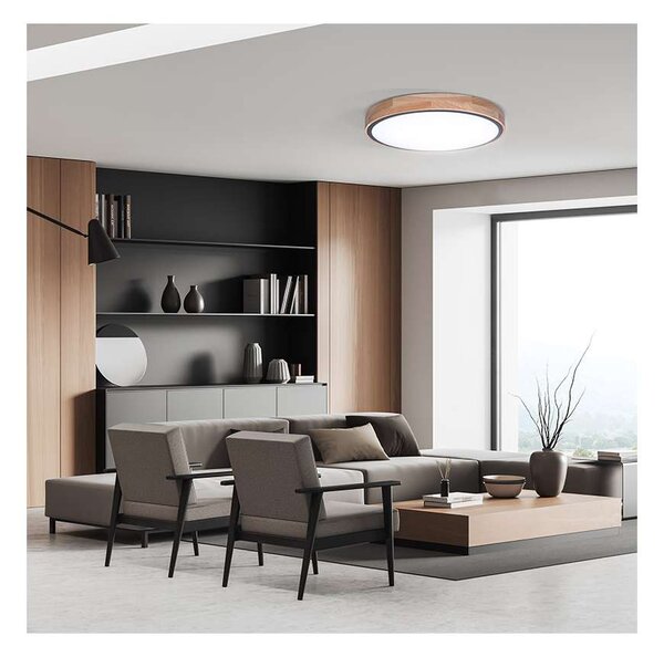Iron Oak LED mennyezeti lámpa távirányítóval állítható - 40 cm átmérő, barna