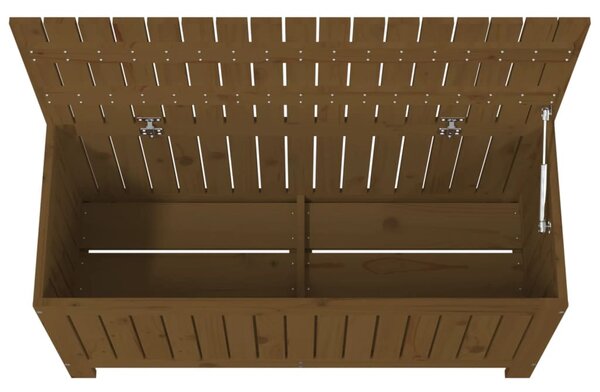 Mézbarna tömör fenyőfa kerti tárolóláda 108x42,5x54 cm