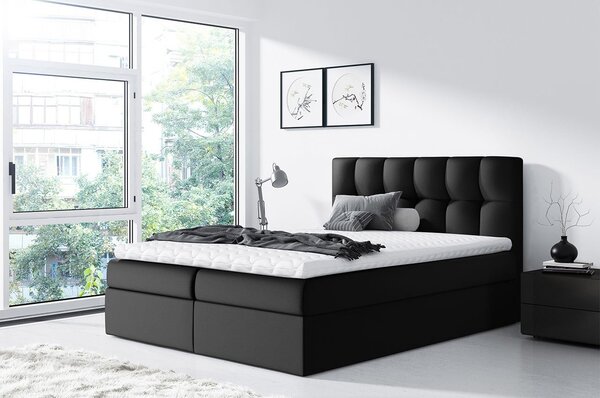 Franciaágy Boxspring Maddox (200x200) (öko-bőr Soft 011 + fekete)