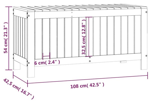 Szürke tömör fenyőfa kerti tárolóláda 108x42,5x54 cm