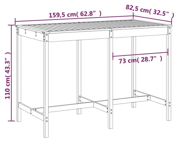 Szürke tömör fenyőfa kerti asztal 159,5x82,5x110 cm