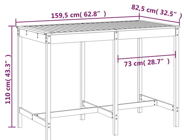 Tömör fenyőfa kerti asztal 159,5 x 82,5 x 110 cm