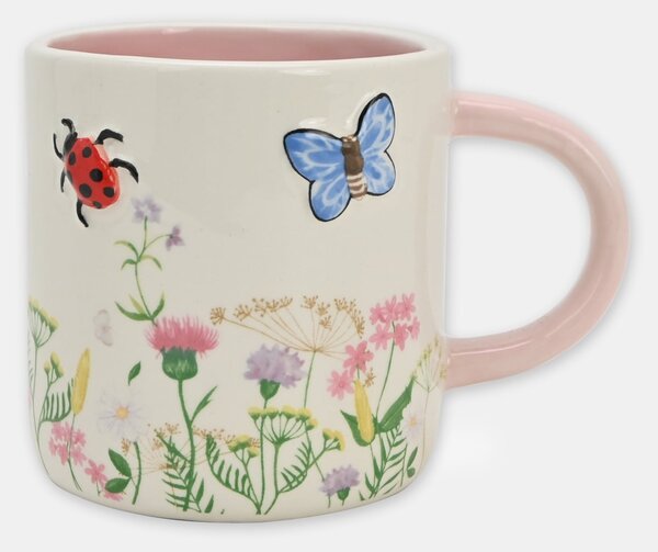 Sinsay - Kerámia bögre növényi motívummal és dombornyomott állatokkal - többszínű