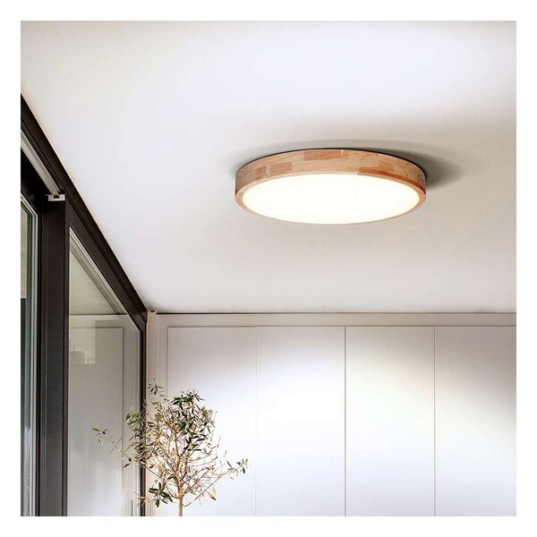 Solid Oak LED mennyezeti lámpa távirányítóval állítható - 39 cm átmérő, barna