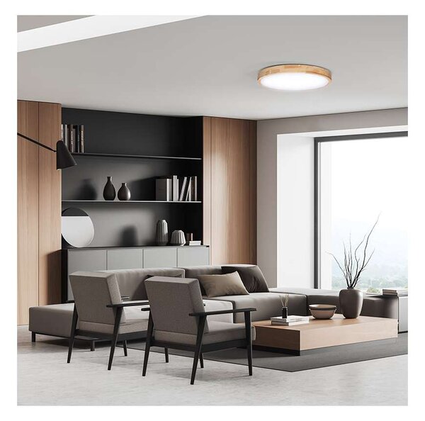 Solid Oak LED mennyezeti lámpa távirányítóval állítható - 39 cm átmérő, barna