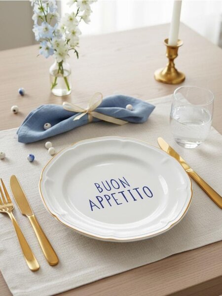 Sinsay - Kerámia tányér Buon Appetito felirattal - sárga