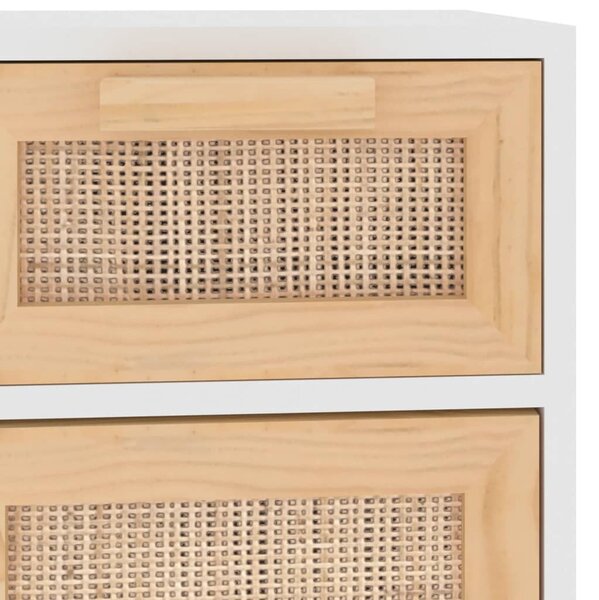 Fehér tömör fenyő/természetes rattan tálalószekrény 60x30x75 cm