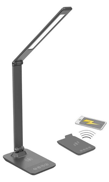 WO55-G LED asztali lámpa vezeték nélküli töltéssel, szürke