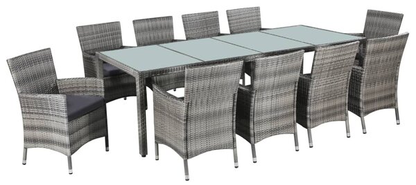 11 részes szürke polyrattan kültéri étkezőgarnitúra párnával
