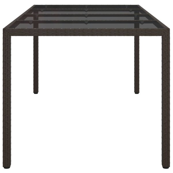Barna polyrattan és edzett üveg kerti asztal 190 x 90 x 75 cm